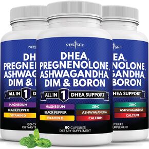 NEW AGE DHEA Supplement - Pregnenolone for Men & Women with DIM, Ashwagandha, Boron, Calcium, Magnesium, Zinc, Vitamin D3 5000iu - Support Capsules - 120 Count