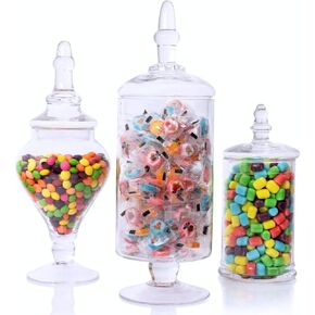 Mantello Glass Apothecary Jars with Lids - Set of 3 for Candy Buffet, Bathroom, Kitchen, Large