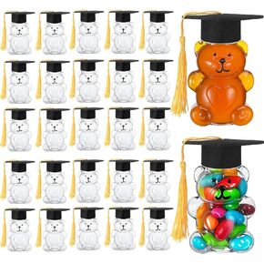 50 مجموعة 2025 تخرج Cap Bear Candy Jar 2oz حاوية بلاستيكية بير فارغة مع غطاء التخرج مع تاسيل غراد بير زجاجة DIY هدية لصالح حفل ​​التخرج لوازم الديكور
