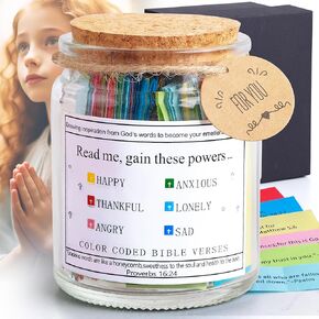 KuanStore Bible Verse Jar – 100 Inspirational Scripture Cards for Comfort, Faith & Encouragement – Christian Gifts for Women, Mom, Mother’s Day, Easter, Graduation – Prayer Jar with Ribbon