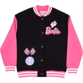 Barbie Girls Varsity Button-Up Bomber Jacket - Fashion Fleece Jacket with Convertible Car Design for Kids