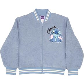 Disney Lilo & Stitch, Minnie Mouse Girls Fleece Varsity Jacket - Fuzzy Lightweight Zip-Up Bomber Jacket for Kids
