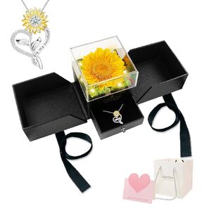 Sereney Preserved Sunflower Gifts for Women, You are My Sunshine Necklace as Flower Jewelry Birthday Gift for Mom, Silver Necklace Anniversary Yellow Gifts for Wife Daughter Girlfriend