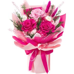 Preserved Flowers Bouquet, Forever Flowers, Birthday Gifts for Women, Mother, Wife, Mothers Day Flowers for Mom (Hot Pink)
