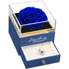 ASELFAD Preserved Real Red Rose with I Love You Necklace - Forever Flowers Gift for Women, Mom, Wife, Girlfriend on Christmas, Mothers Day, Valentines, Anniversary, Birthday