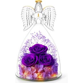 Mothers Day Flowers Gifts for Grandma Mom,Forever Real Roses in Angel Figurines,Mothers Day Roses Gifts for Women Wife Mother in Law./Purple
