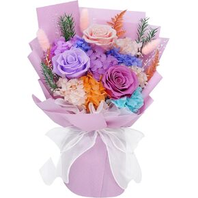 Waipfaru Preserved Flowers, Purple Flowers Fresh Bouquet with Gift Box, Flowers for Delivery, Mothers Day Flowers That Last 1-3 Years, Forever Flowers for Women Mother Day Anniversary Birthday