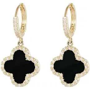 Four Leaf Clover Earrings Shamrock Earrings Lucky Sparkling Earrings St. Patrick's Day Irish Earrings For Women Girls ,Stud Earrings Green Love Diamond Crystal Emerald Jewelry For Valentine's Day (Black)