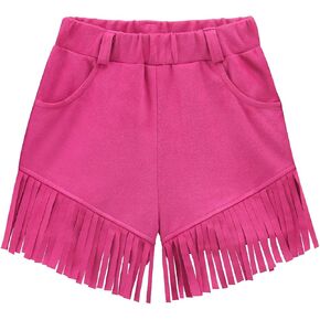 Noomelfish Kids Faux Suede Fringe Shorts Tassel Cowgirl Outfits with Pockets (5-12 Years)
