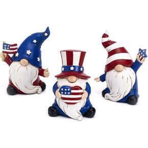 Valery Madelyn 4th of July Decorations Patriotic Gnomes for Home Decor, Medium 3Pcs USA Garden Statue Outdoor Yard Decorations, Stars and Stripes Gnomes Figurine for Memorial Day Independence Day
