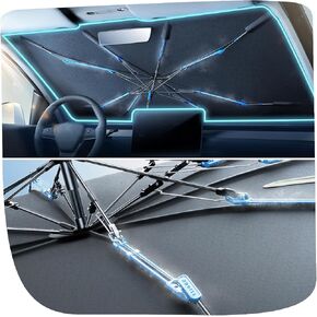 [2025 تم ترقيته] Nmoiss Windshield Sun Shade Showmbrella [Ice Rib High Speed ​​Sweed] 99 ٪ يحمي الأشعة فوق البنفسجية السيارة من أشعة الشمس وتلف الحرارة ، وتبقى باردة ويحمي الوسط الداخلي (56 "لتر × 31" W)
