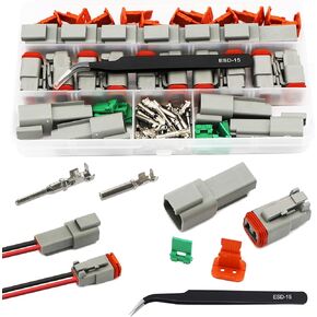 2 PIN Deutsch Connector Kit 10 Sets ، Gray DT Connector Kit ، 2 Pin Automotive Automotive Automotive Waterproof Countors ، Kit Electrical Countors مع 16# جهات اتصال مختوم للسيارة ، RV ، الأسلاك الشاحنة 22-16Awg