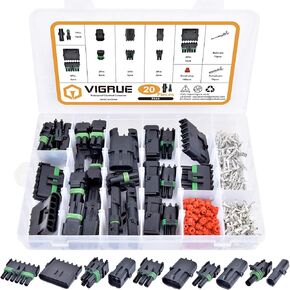 VIGRUE Waterproof Automotive Electrical Wire Connector, 1/2/3/4/6 Pin Male and Female Plug Kit, 301Pcs 20 Kit 18-14 AWG Pin Connectors in Kuwait