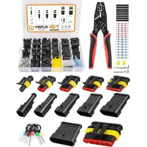 VIGRUE Waterproof Automotive Electrical Wire Connector, 1/2/3/4/6 Pin Male and Female Plug Kit, 301Pcs 20 Kit 18-14 AWG Pin Connectors