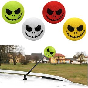 4 PCS Car Antenna Toppers, Halloween Skull Smile Auto Antenna Decoration Ball, EVA Skull Smile Doll Anti-Collision Antenna Topper for Cars Trucks SUVs, Car Accessories