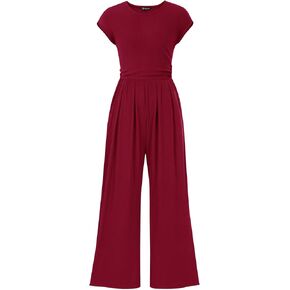 PRETTYGARDEN Summer Jumpsuits for Women Dressy 2025 Ribbed Cap Sleeve Wide Leg Pants Rompers Elegant Casual One Piece Outfits