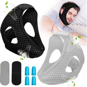 Chin Strap for Sleeping CPAP User, Anti Snore Chin Strap to Keep Mouth Closed, Airflow Jaw Strap for Sleep Anti Snoring Chin Straps for Men Women Stop Snoring Strap with Earplugs (2pack)