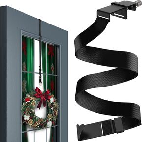 Menz Adjustable Wreath Door Hanger 19" Black Over The Door Wreath Hanger for Front Door Non-Scratch Decoration Holder 22 LB for Christmas, Hook for Decorative Glass Window Door Easy Store Halloween