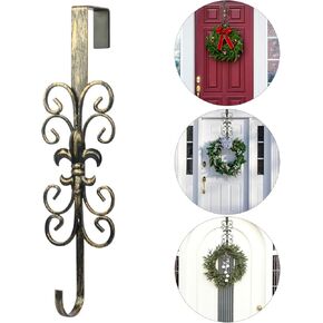 Golden Wreath Hangers for Front Door, Vintage Metal Wreath Hanger, 15.5" Elegant Door Hanger, Door Wreath Hanger for Easter Christmas Halloween Fall Decoration, Welcome Sign Wreath Hangers for Door