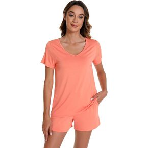 WiWi Viscose from Bamboo Pajamas for Women Short Sleeve Summer Tops with Shorts Pajama Set Cooling S-XXL