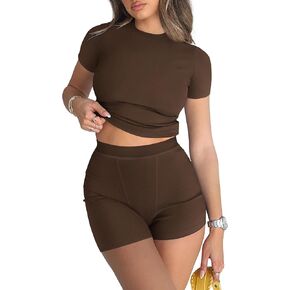 REORIA Womens 2 Piece Workout Sets Short Matching Casual Summer Outfits Slim Fitted Going Out Gym Yoga Athletic Tracksuits