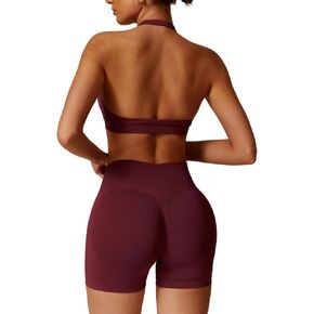 مجموعات تجريب Abociw للنساء 2 قطعة سلسة Halter Sports Bra Scrunch مؤثر