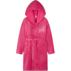Barbie Girls Dressing Gown with Hood & Pockets, Fluffy Robe - Gifts for Girls