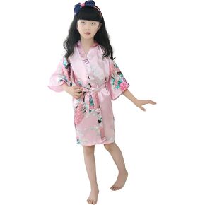 Kids Girl's Silky Satin Kimono Robe for Spa Wedding Birthday Party Child Children's Gifts