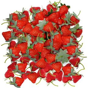 100pcs الفراولة الحمراء الاصطناعية البلاستيكية ، ديكور الفراولة المزيفة ، الفراولة البلاستيكية الفاكهة النابضة بالحياة للمنزل المطبخ ديكور التصوير الفوتوغرافي