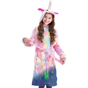 Glow in The Dark Unicorn Robe for Girls | Ultra-Soft Hooded Bathrobe & Sleepwear | Machine Washable, Ages 5-10
