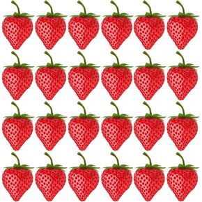 20 Pieces Fake Strawberries, Plastic Artificial Strawberries, Faux Realistic Strawberry Decor Mini Fruit Food Ornaments Display Photo Props for Strawberry Cake Party Decorations