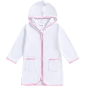 Girls Boys Terry Cloth Swim Cover Up Zip Up Long Sleeve Hooded Bathing Suit Coverup Beach Pool Robe Cover-Up Kimono