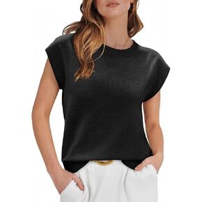 جرس CICY WOMENS CAP SLEEVE سترة سترة الصيف غير الرسمي بلا أكمام خزان متماسكة قمم فضفاضة طاقم قمصان الرقبة