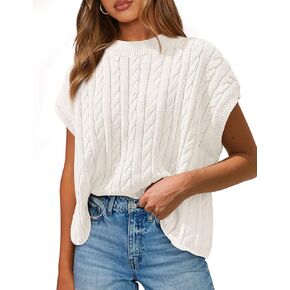 PRETTYGARDEN Women's Sweater Vest 2025 Summer Short Sleeve Tops Casual Crewneck Knit Oversized Pullover Trendy Spring Outfits