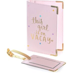 Eccolo Travel Passport Cover Holder ومجموعة علامة الأمتعة ، حامل البطاقة وجوازات السفر للنساء ، هدايا معبأة ، "كانت هذه الفتاة رؤية العالم" (Mint ، 5.5 × 4 بوصة)