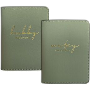Mr&Mrs Gifts Matching Passport Holders for Mr and Mrs, Gold Foil Logo, Dual PU Leather with Card Pockets, Honeymoon Travel Essentials Gift for Newlyweds(MM Black White)