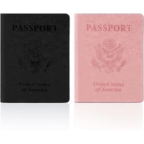 2 Pack Passport Holder for Travel, Passport Cover for Women Men, Leather Passport Holder Book Cover Case Bag Wallet Travel Document Holder Cruise Ship Study Abroad Essentials Must Haves(Black+Rose) in Kuwait
