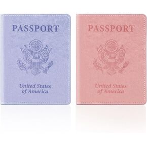 2 Pack Passport Holder for Travel, Passport Cover for Women Men, Leather Passport Holder Book Cover Case Bag Wallet Travel Document Holder Cruise Ship Study Abroad Essentials Must Haves(Black+Rose)