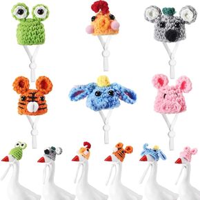 Geyoga 6 Pcs Mini Knitted Hats 7 Inch Goose Outfits Hat with Adjustable Strap Mini Porch Goose Headwear for Statue Key Holder in Kuwait