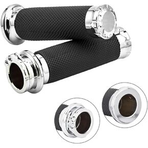 Benlari Chrome 1 Inch Motorcycle Hand Grips Handlebar Grips Cable Throttle Compatible for Harley Davidson Sportster Touring Dyna Softail Street Glide 883 1200