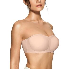 OEAK Womens Strapless Bandeau Bras Non Slip Push Up Wireless Padded Bralette Supportive Seamless Bra Comfortable Tube Bras Skin L