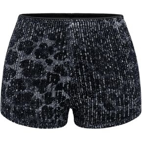 Women's Y2K Leopard Print Short Vintage Sequin Track Shorts Elastic Waist Skinny Party Sexy Mini Shorts