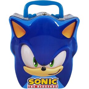 Sonic the Hedgehog Head Shaped Tin Carry All - Hinged, Lid, Handle, 1 Count, Blue