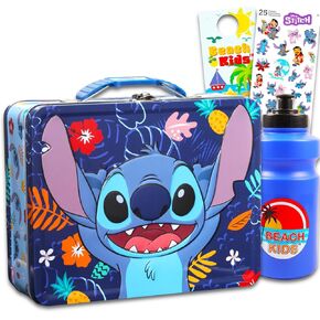 Disney Stitch Tin Lunch Box Set School Supplies Bundle with Stitch Lunch TIn, Water Bottle, Stickers, More | Lilo and Stitch Lunch Container for Kids