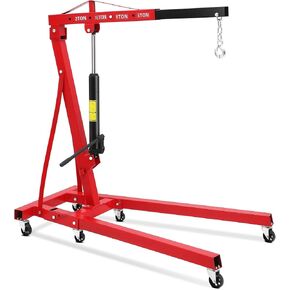 2 Ton Engine Hoist, 4400 LBS Heavy Duty Folding Hydraulic Cherry Picker Engine Crane with 6 Swivel Casters & Telescopic Boom Hitch for Garage, Workshop, Factory, Ports & Warehouses