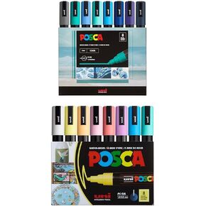 مجموعة علامات posca ، 8 علامات الطلاء المتوسطة 5 أمتار - نغمات ناعمة - بيضاء ، أشعة الشمس الأصفر ، المشمش ، الوردي الفاتح ، الوردي المرجاني ، اللافندر ، الأزرق الفاتح ، الدقيق الأخضر