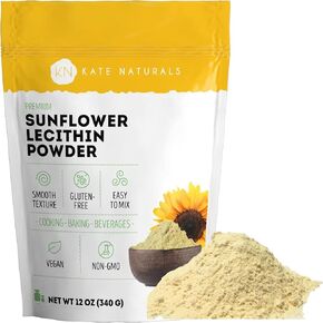 Kate Naturals Sunflower Lecithin Powder لخبز الخبز ، والطهي ، والمكملات الإرضاع. بديل لمسحوق ليسيثين الصويا (12 أوقية ، غير المعدلة وراثيا)