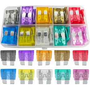 Mandark 100PCS CAR VUSES مجموعة مجموعة متنوعة ، مركبة مختلطة معيارية وميني وميني فتيل صغير (2A 5A 7.5A 10A 15A 20A 25A 30A 35A) ، استبدال الملحقات الداخلية للربع ، سيارات الدفع الرباعي ، شاحنة