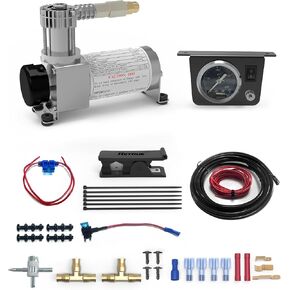 RETRUE On Board Air Compressor System for Truck Universal Air Bags Compressor Kit with Air line T Fitting And Gauge