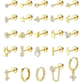 Jstyle Hypoallergenic Earrings for Sensitive Ears Surgical Stainless Steel Earrings for Women Dainty Flat Back Earring Studs Hoop Cartilage Earring Set for Multiple Piercing